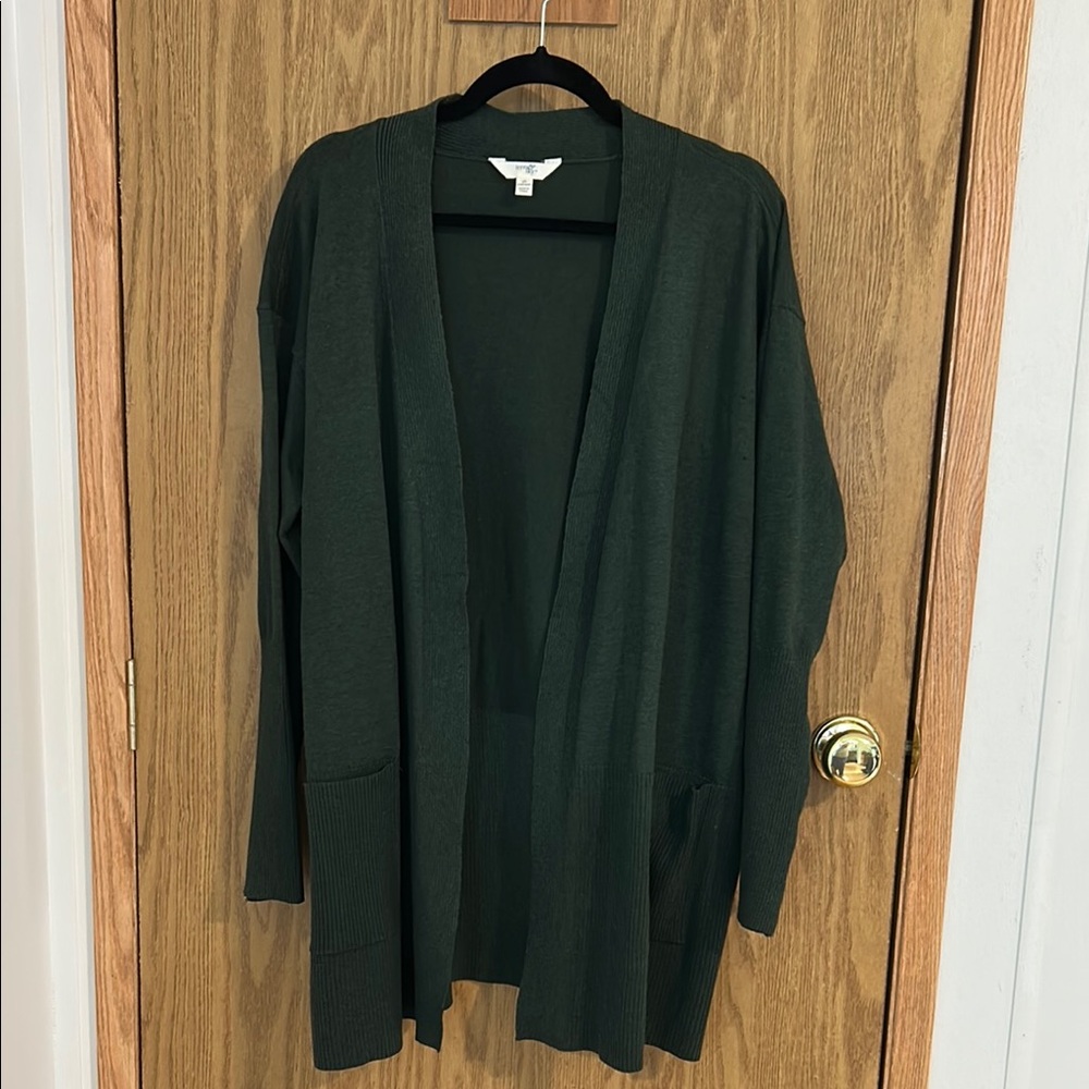 Dark Green Open Front Cardigan